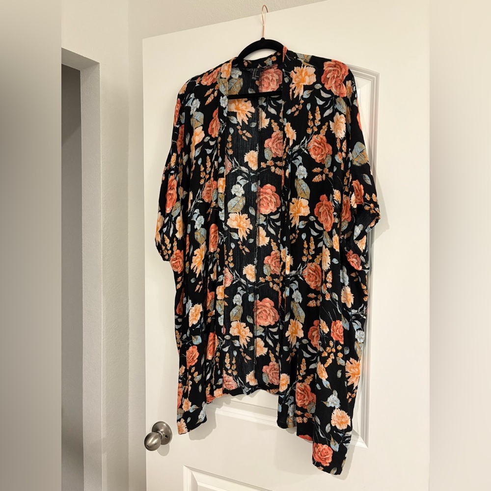 Forever 21 Floral Kimono - Black and Orange
